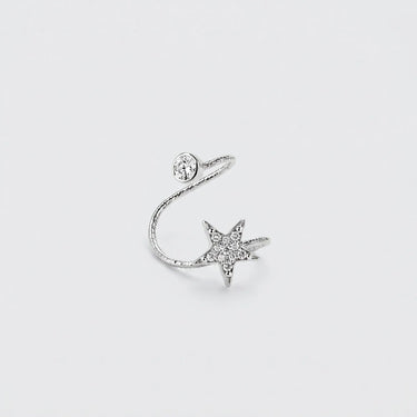 Amelie Ear Cuff silver celestial ear cuff with pavé star detail and crystal accent on light grey background**