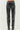 A pair of black faux leather pants with a straight leg cut, displayed on a model.
