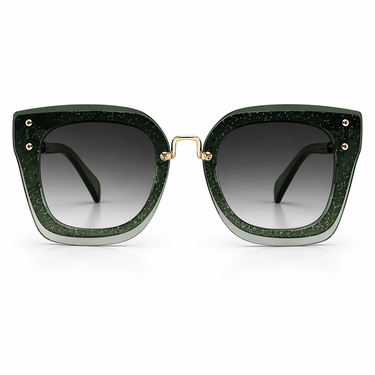 Dorina Sunglasses in deep green with oversized square silhouette and gradient lenses for a sleek contemporary look.