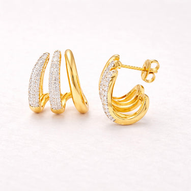 Elvies Hoop Earrings gold multi band pavé zirconia hoop earrings.