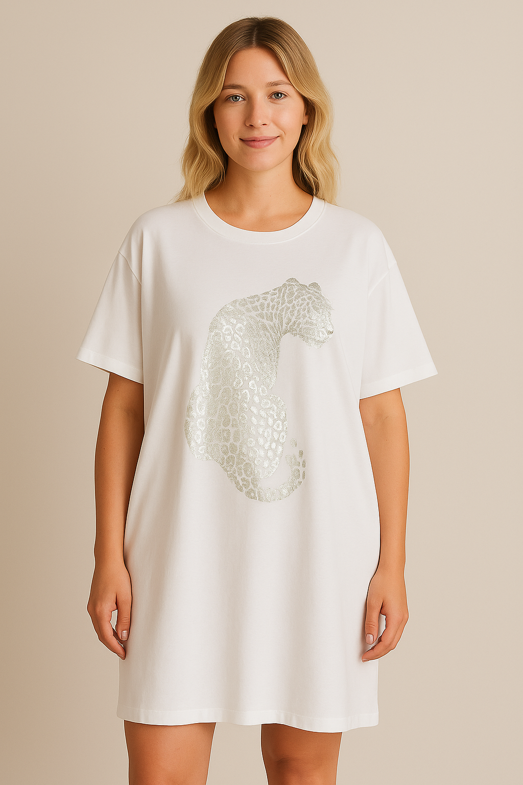 Fierce T-Shirt Dress | Metallic Leopard Graphic Dress Matte L Fierce T-Shirt Dress | Metallic Leopard Graphic Dress Matte L