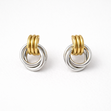 Two Tone Interlocking Knot Earrings Gold and Silver Stud Earrings Minimal Design