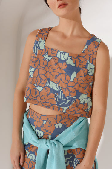 Ikaro Printed Two Piece Set close up detail of vibrant floral pattern and fabric texture.