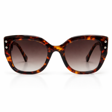 Joyelle Sunglasses with bold oversized square frame in tortoiseshell acetate and brown gradient lenses for a classic statement look.