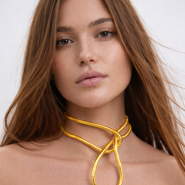 Kime Flexible Necklace gold wrap necklace styled around neck sculptural adjustable jewelry