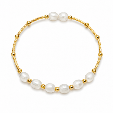 Korn Pearl Bangle Bracelet gold bangle with pearl accents on neutral background, showing circular design and polished bead details.
