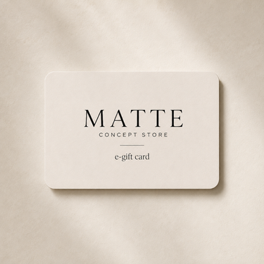 MATTE e-gift card in a minimalist cream design on a soft beige background.