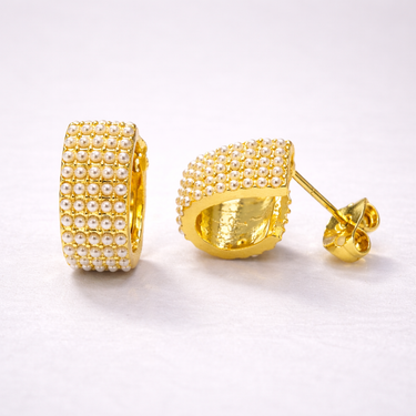 Margarette Hoop Earrings gold hoop earrings with micro pearl detailing textured design.