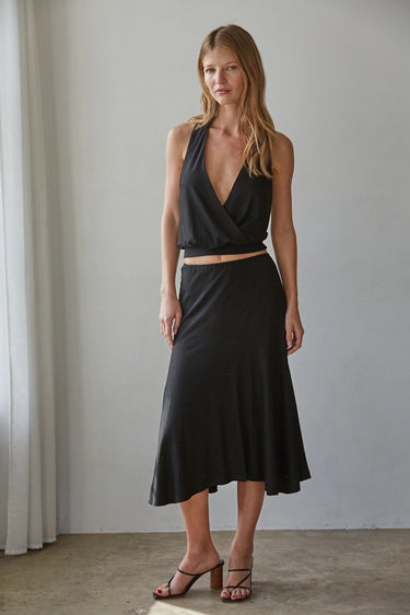 Miwa Top black halter top full body outfit front view.