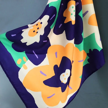 Monet Scarf in multicolor floral artistic print with silky satin finish, square scarf photo for Matte.