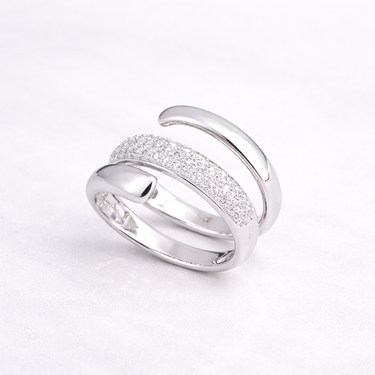 Morris Ring in silver with sleek band design and pavé zirconia detailing, minimal modern everyday ring
