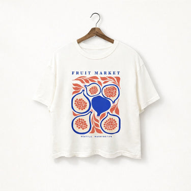 Nacata Vintage Graphic Tee white relaxed fit t-shirt with retro fruit market print front view