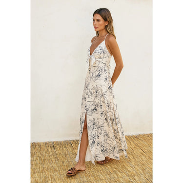 Palm Coast Maxi Dress full-length view showing a flowy silhouette and breezy side slit.