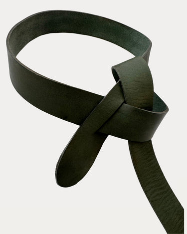 Olive green Scarlet Knot Belt made of Argentinian leather, minimalist wrap design with knot front