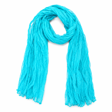 Teoth Pashmina lightweight turquoise scarf with softly crinkled texture, long rectangular shape, and airy drape for a relaxed, flowing look.