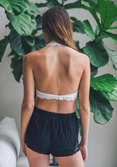 Back view of the white lace mystic bralette.