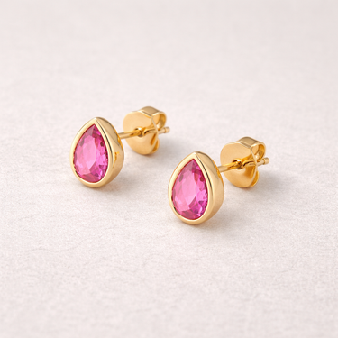Embro Stud Earrings pink pear cut zirconia gold stud earrings.
