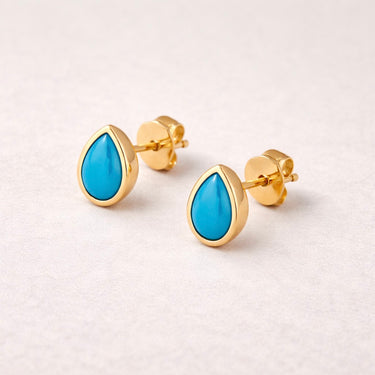 Embro Stud Earrings turquoise pear cut zirconia gold stud earrings