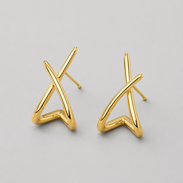 Fleir Stud Earrings gold geometric crossed stud earrings with polished shine.