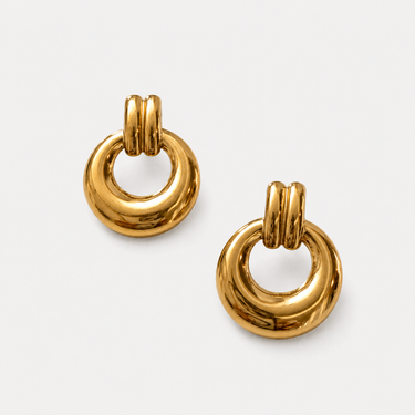 Hole Stud Earrings with polished open-circle statement design in gold finish.