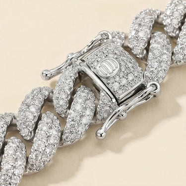 Close-up of the Jawa Bracelet showcasing the pavé cubic zirconia-encrusted box clasp with double safety latch in polished silver.