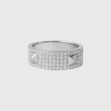 Velia Ring — silver pavé statement ring with pyramid studs on silver, mirror-polished band jewelry by Matte.