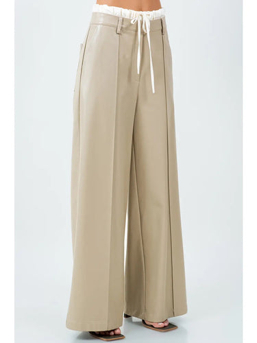 Milano Tie-Waist Pant side view showcasing relaxed wide-leg tailoring and elevated paper-bag waist design.