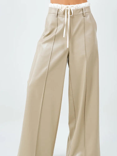 Milano Tie-Waist Pant front view highlighting structured waistband, tie detail, and flowing wide-leg fit.