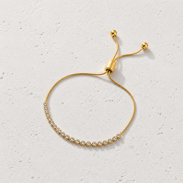 Runet Bracelet with 3mm simulated diamonds on an adjustable 18K gold plated chain.