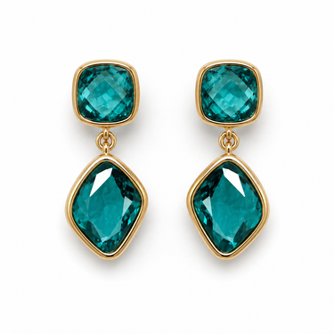 Talx Stud Earrings turquoise and gold statement earrings on neutral background, showing faceted stones and drop design with polished gold setting
