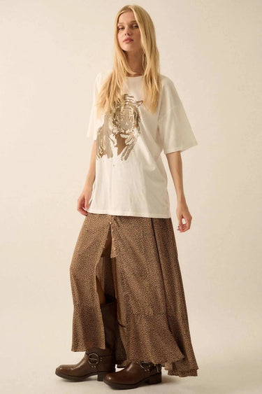 Tiger Tee by Matte – oversized tiger graphic t-shirt styled with maxi skirt and boots