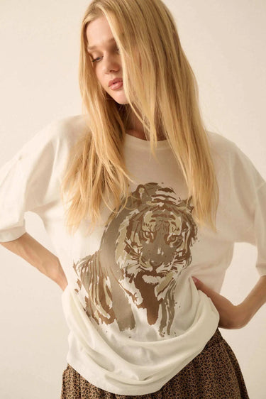 Tiger Tee by Matte – oversized tiger graphic t-shirt styled with maxi skirt and boots