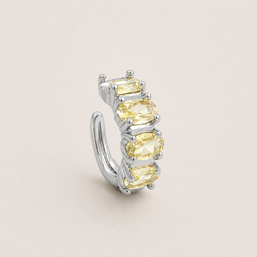 Wori Ear Cuff silver ear cuff featuring mixed oval and baguette-cut clear zirconia stones with sparkling finish.