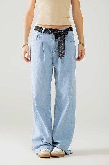 Zaria Jeans front view showing relaxed wide-leg fit and light-wash denim