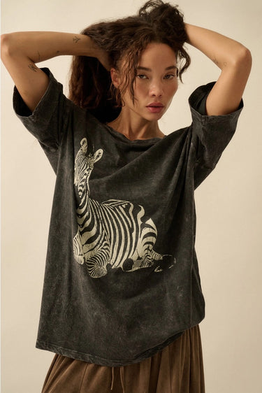 Zebra Tee by Matte – oversized zebra print t-shirt styled with casual skirt, relaxed fit