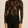 Black lace long-sleeve top on a neutral background