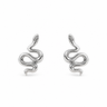 Silver snake-shaped earrings on a white background