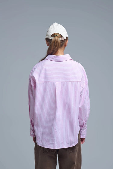 Relaxed-fit pink striped shirt with playful heart detail and classic collar — Cayana Shirt.