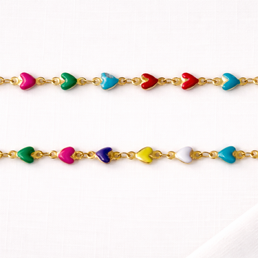 Eloide Necklace close-up detail of heart charms in vibrant mixed colors.