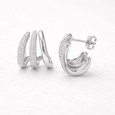 Elvies Hoop Earrings silver multi band pavé zirconia hoop earrings
