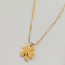 Four Leaf Clover Necklace featuring a gold-plated clover pendant on an adjustable chain, displayed against a light background.