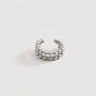 Freya Ear Cuff in polished silver featuring a double-row beaded design with rounded high-shine spheres, styled as a bold modern ear cuff on a clean neutral background.