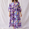 Gaelle Maxi Dress colorful floral maxi dress on model full body front view showing flowy silhouette and lightweight fabric