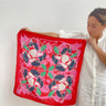 Galápagos Scarf in bright coral, pink, and emerald tones, tropical artistic print, square scarf photo for Matte.
