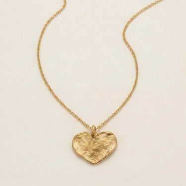 Ikigai Heart Necklace gold plated flat heart pendant necklace on neutral background