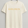 Unisex cotton t-shirt with golden lettering, short sleeves, relaxed fit.