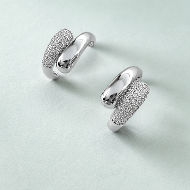 Joe Hoop Earrings silver pavé zirconia sculptural hoop earrings.