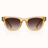 Joss Sunglasses with chunky translucent beige frame, soft square shape, and brown gradient lenses for a modern oversized look.