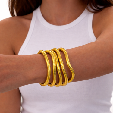 Kime Flexible Necklace flexible gold necklace worn as bracelet wrapped multi style jewelry.