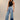 Kowloon Jeans worn by model, front view, featuring high-rise waist and contrasting denim panels